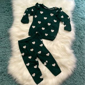 H&M Baby Heart-Print Fine Knit Set | Hunter Green | Size 12 Months